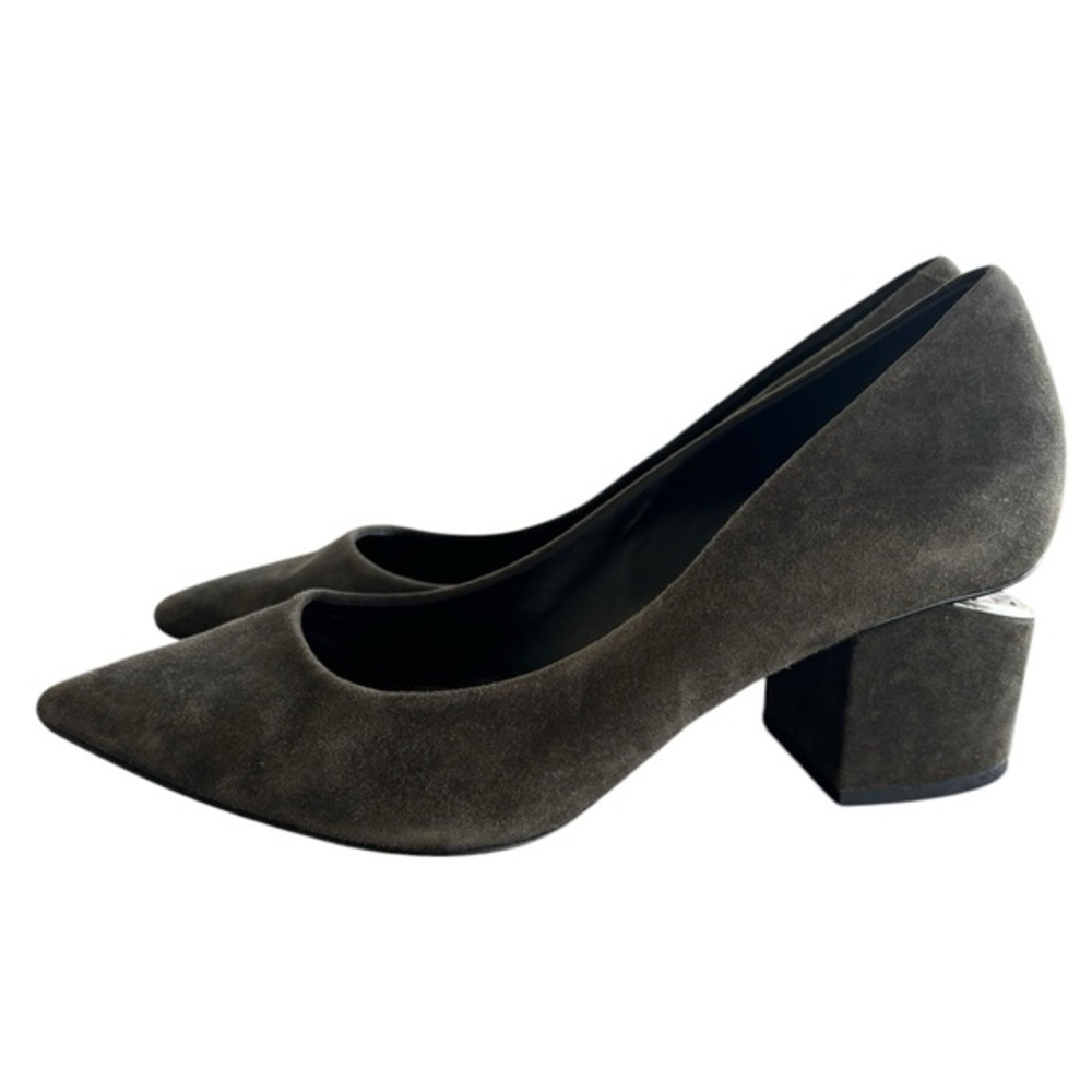 Alexander Wang Simona Dark Green Suede Pumps Split Block Heel‎ Size 37